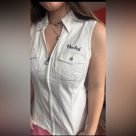 Y2K Harley Davidson White Embroidered Zip Up Vest Size Large - Picture 3 of 8